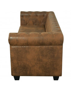Divano Chesterfield a 3 Posti in Finta Pelle Marrone