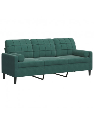 Divano a 3 Posti con Cuscini Verde Scuro 180 cm in Velluto
