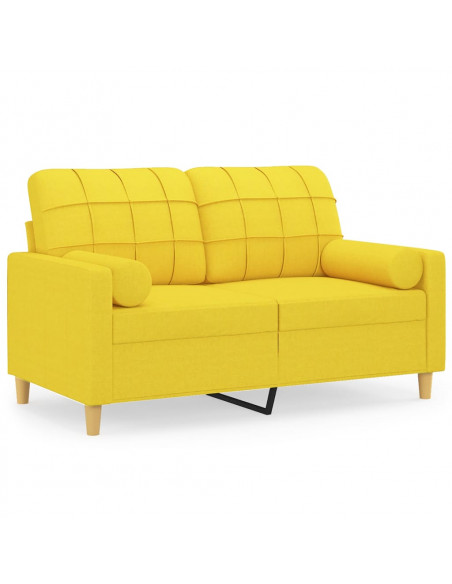 Divano a 2 Posti con Cuscini Giallo Chiaro 120 cm in Tessuto