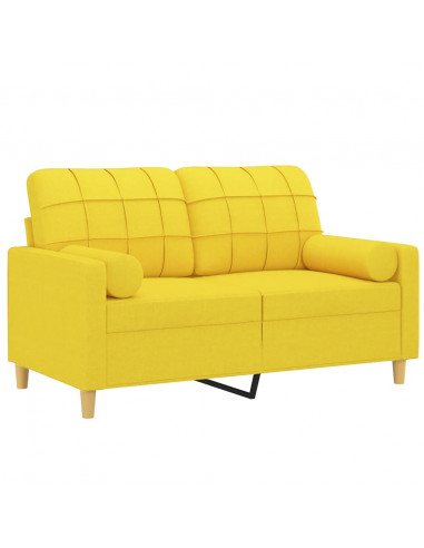 Divano a 2 Posti con Cuscini Giallo Chiaro 120 cm in Tessuto