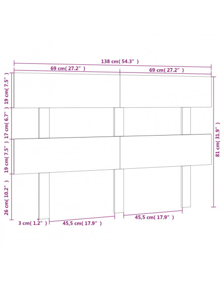 Testiera per Letto 138x3x81 cm in Legno Massello di Pino