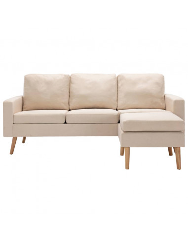 Divano a 3 Posti con Poggiapiedi Crema in Tessuto