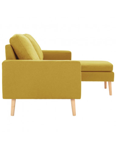 Divano a 3 Posti con Poggiapiedi Giallo in Tessuto