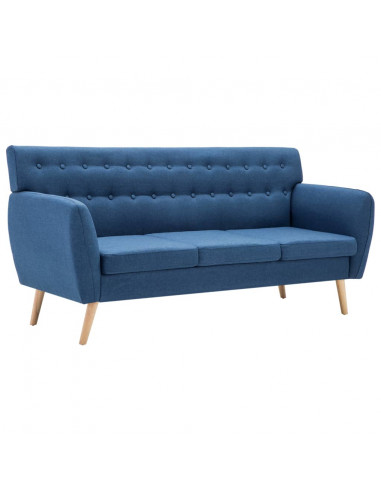 Divano a 3 Posti Rivestito in Tessuto 172x70x82 cm Blu