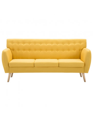 Divano a 3 Posti Rivestito in Tessuto 172x70x82 cm Giallo