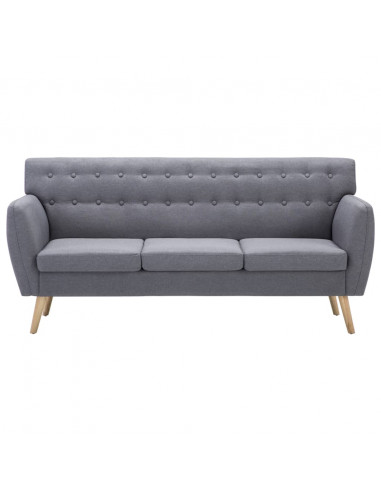Divano a 3 Posti Rivestito in Tessuto 172x70x82cm Grigio Chiaro