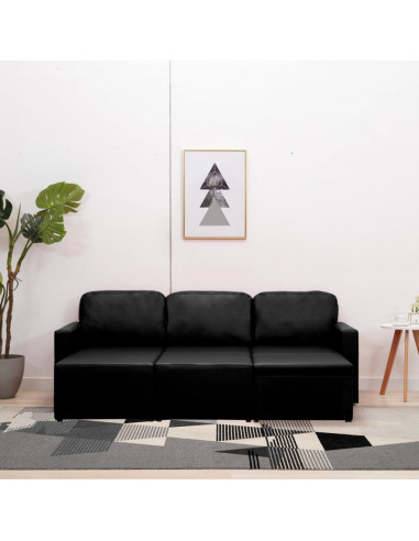 Divano Letto Modulare a 3 Posti Nero in Similpelle