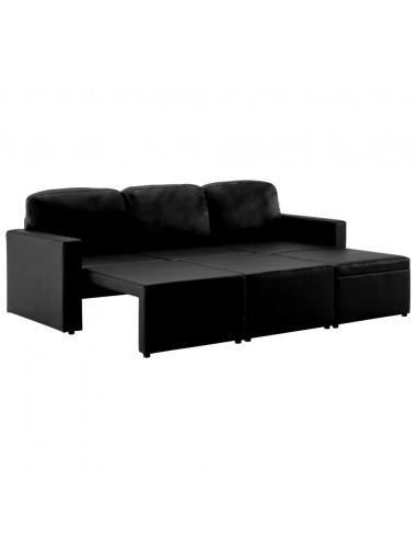 Divano Letto Modulare a 3 Posti Nero in Similpelle