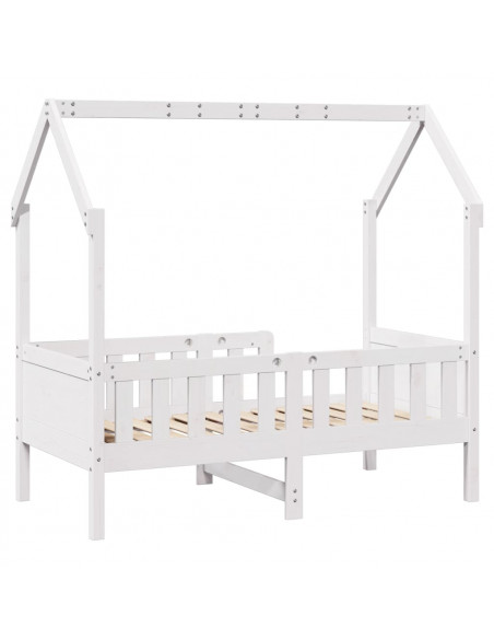 Giroletto Casetta Bambini Bianco 70x140 cm Legno Massello Pino