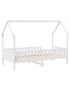 Giroletto Casetta Bambini Bianco 90x190 cm Legno Massello Pino