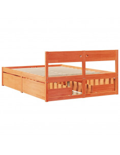 Giroletto Cassetti Marrone Cera 140x190 cm Legno Massello Pino