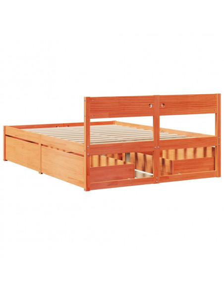 Giroletto Cassetti Marrone Cera 140x190 cm Legno Massello Pino
