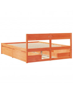 Giroletto Cassetti Marrone Cera 140x200 cm Legno Massello Pino