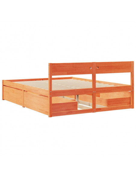 Giroletto Cassetti Marrone Cera 140x200 cm Legno Massello Pino