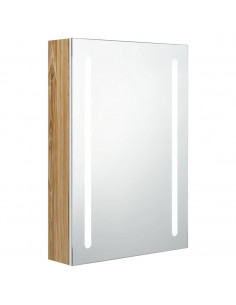 Armadietto Bagno con Specchio e LED Bianco e Rovere 50x13x70 cm 2