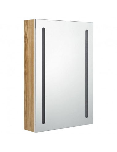 Armadietto Bagno con Specchio e LED Bianco e Rovere 50x13x70 cm