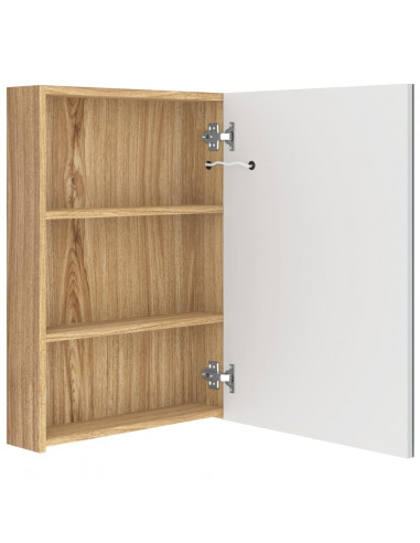 Armadietto Bagno con Specchio e LED Bianco e Rovere 50x13x70 cm