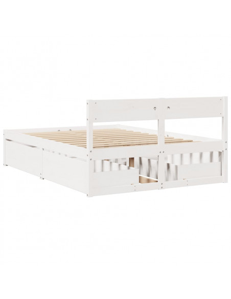 Giroletto con Cassetti Bianco 120x190 cm Legno Massello di Pino