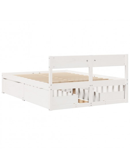 Giroletto con Cassetti Bianco 140x190 cm Legno Massello di Pino