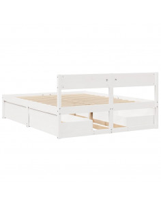 Giroletto con Cassetti Bianco 140x200 cm Legno Massello di Pino