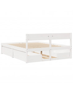 Giroletto con Cassetti Bianco 150x200 cm Legno Massello di Pino