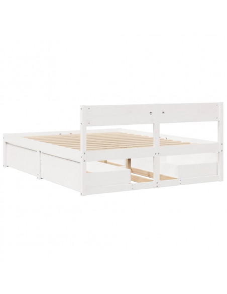 Giroletto con Cassetti Bianco 150x200 cm Legno Massello di Pino