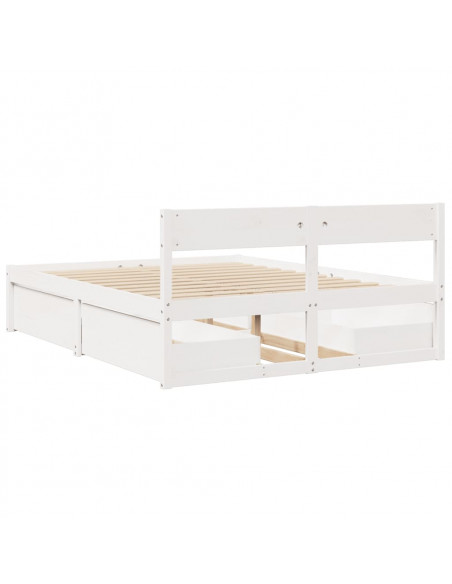 Giroletto con Cassetti Bianco 160x200 cm Legno Massello di Pino