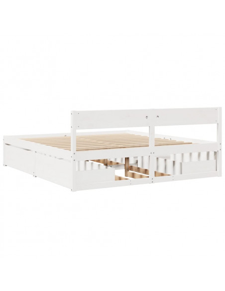 Giroletto con Cassetti Bianco 180x200 cm Legno Massello di Pino