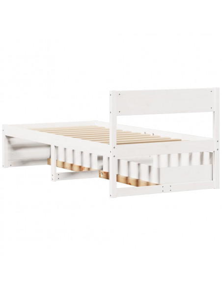Giroletto con Cassetti Bianco 90x200 cm Legno Massello di Pino