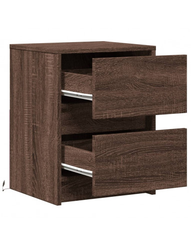 Comodino con Luci LED Rovere Marrone in Legno Multistrato