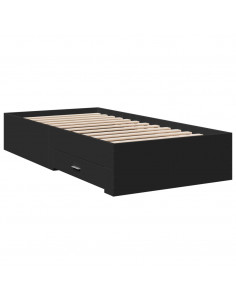 Giroletto con Cassetti Nero 100x200 cm in Legno Multistrato