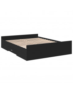 Giroletto con Cassetti Nero 160x200 cm in Legno Multistrato