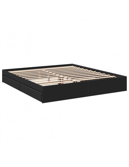 Giroletto con Cassetti Nero 180x200 cm in Legno Multistrato