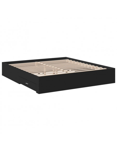 Giroletto con Cassetti Nero 200x200 cm in Legno Multistrato