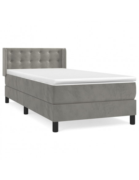 Giroletto a Molle con Materasso Grigio Chiaro 90x200 cm Velluto