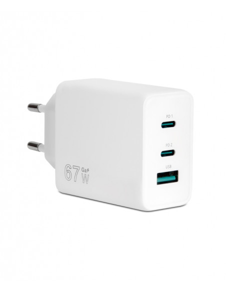 VULTECH CARICATORE ADATTATORE UNIVERSALE 2 PORTE TYPE-C + 1 PORTA USB PD67 QC 3.0 GaN 67W PPS, BIANC