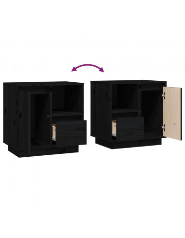 Comodini 2 pz Neri 50x34x50 cm in Legno Massello di Pino