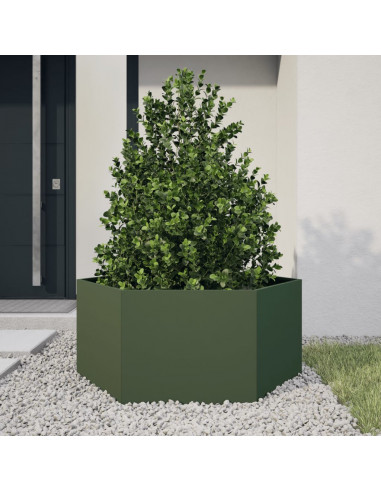 Fioriera da Giardino Verde Oliva Esagono 104x90x45 cm Acciaio