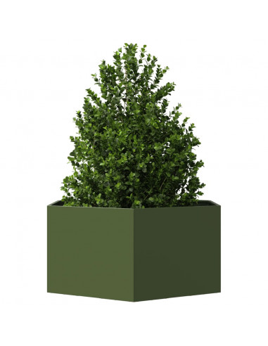 Fioriera da Giardino Verde Oliva Esagono 104x90x45 cm Acciaio