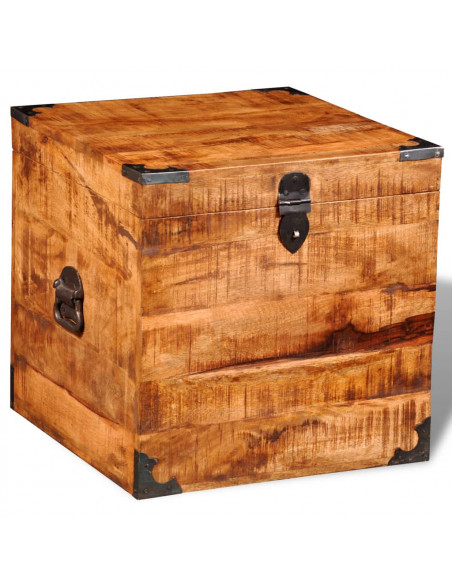 Cassapanca di Stoccaggio a Cubo in Legno Ruvido di Mango