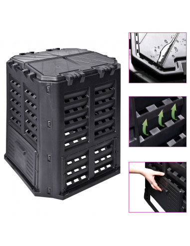 Compostiera da Giardino Nera 68,9x68,9x83,9 cm 360 L