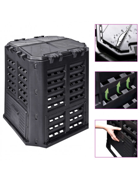 Compostiera da Giardino Nera 68,9x68,9x83,9 cm 360 L
