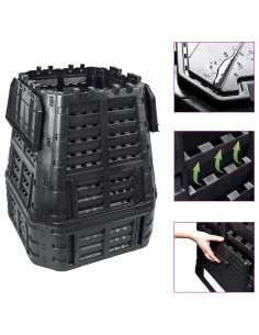 Compostiera da Giardino Nera 93,3x93,3x113 cm 740 L 2