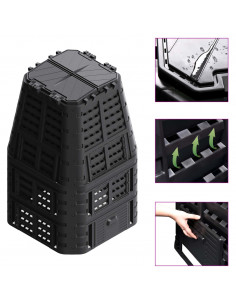 Compostiera da Giardino Nera 93,3x93,3x146 cm 1000 L 2