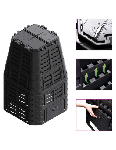 Compostiera da Giardino Nera 93,3x93,3x146 cm 1000 L