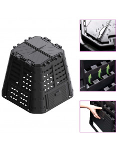 Compostiera da Giardino Nera 93,3x93,3x80 cm 480 L 2