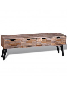 Consolle TV con 4 Cassetti in Legno di Recupero di Teak 2