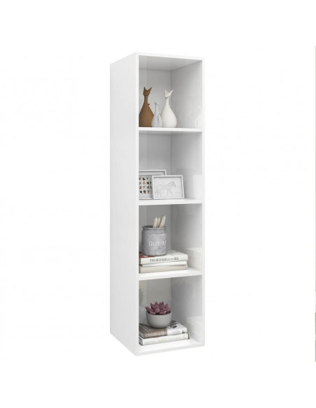 Armadietto a Muro per TV Bianco Lucido 37x37x142,5cm Truciolato