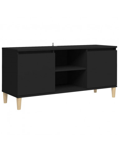 Comodino con Gambe in Legno Massello Nero 103,5x30x50 cm