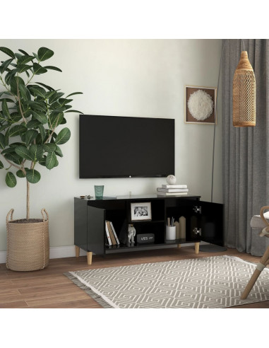 Comodino con Gambe in Legno Massello Nero 103,5x30x50 cm